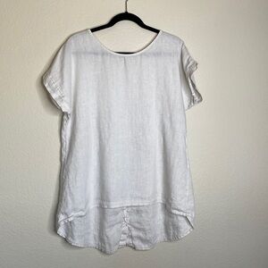 Terzo Millennio linen short sleeve blouse women’s medium light grey EUC buttons